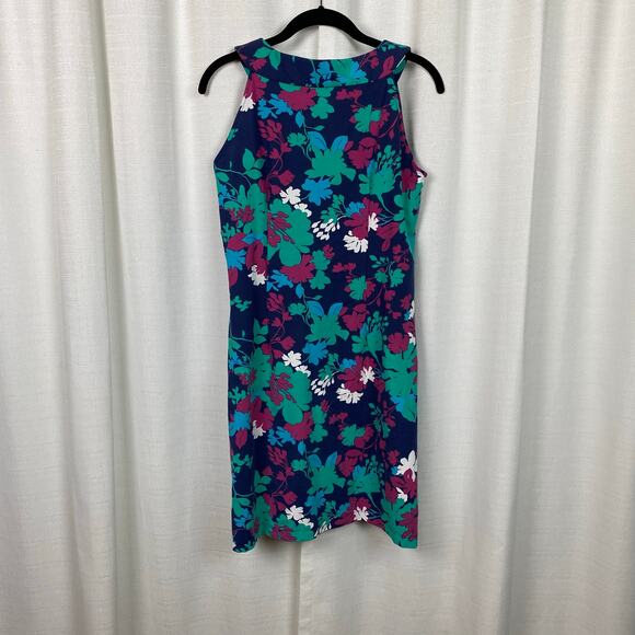 Katherine Way Blue&Green Floral Sleeveless Shift Dress Sz.M - Picture 5 of 10